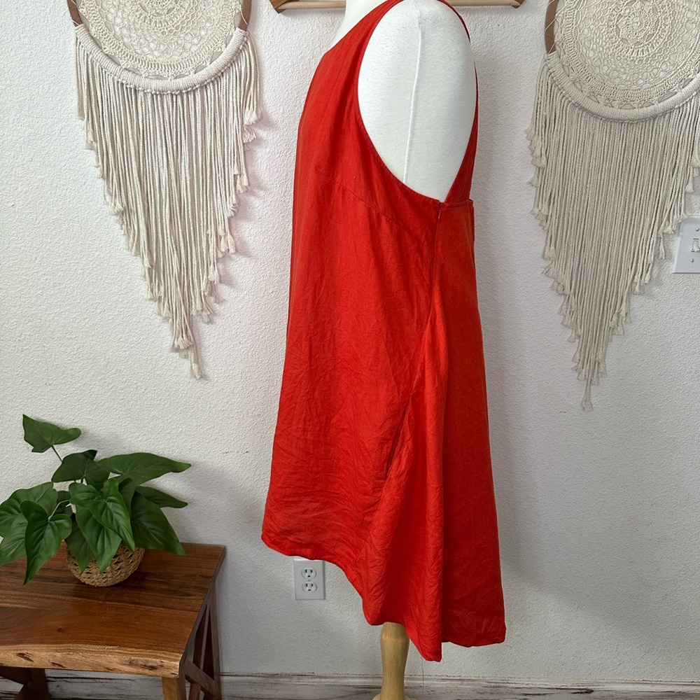 Banana Republic reddish orange linen high low Lagenlook dress pockets petite 12 - Picture 5 of 6